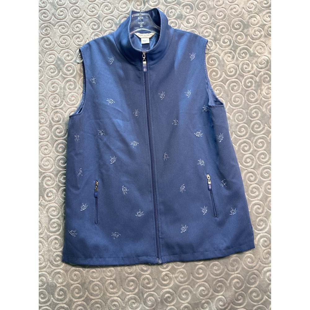 Allison Daley Women's Blue Sleeveless Vest Jacket Rose Embroidery Size 12